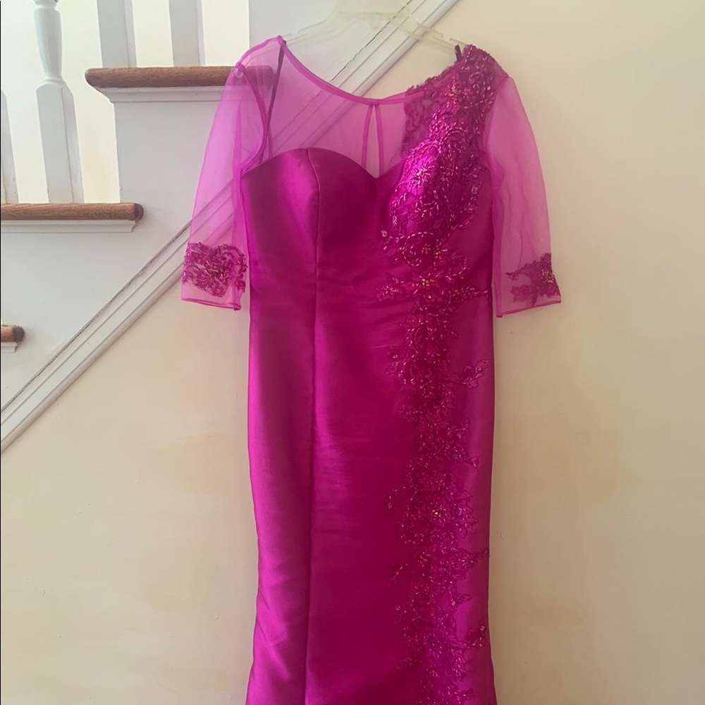 Hot Pink Fériani Couture Gown with Beautiful Lace and Beading